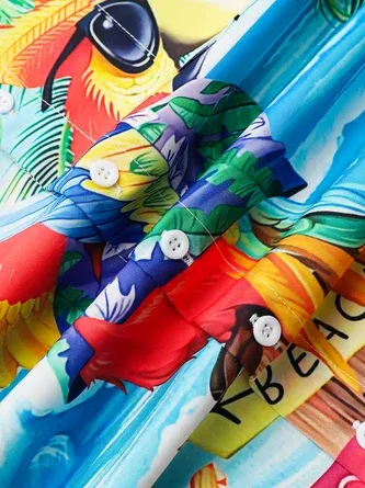 Rhyvra Hardaddy Party Shirts It's 5 O'Clock Somewhere Parrot Chest Pocket Short Sleeve Hawaiian Shirt