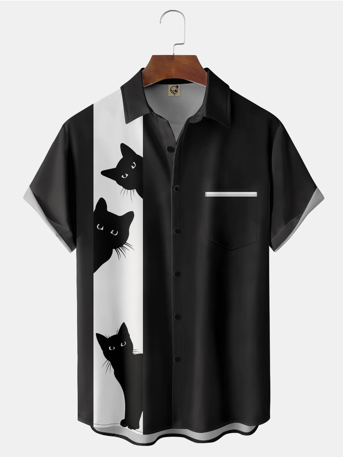 Rhyvra Men's Halloween Elements Cat Graphic Print Short Sleeve Shirt