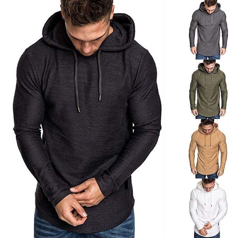 Men's Solid Color Sports & Outdoor Long Sleeve Pullover Hoodie Sweatshirt