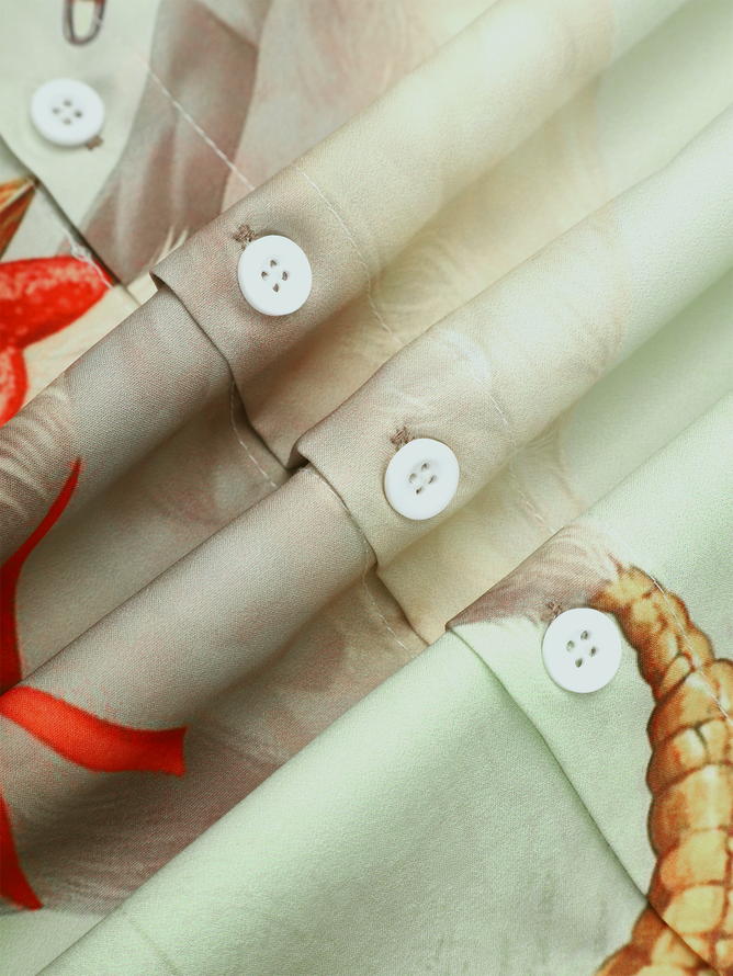 Rhyvra Kung fu Rooster Chest Pocket Short Sleeve Casual Shirt