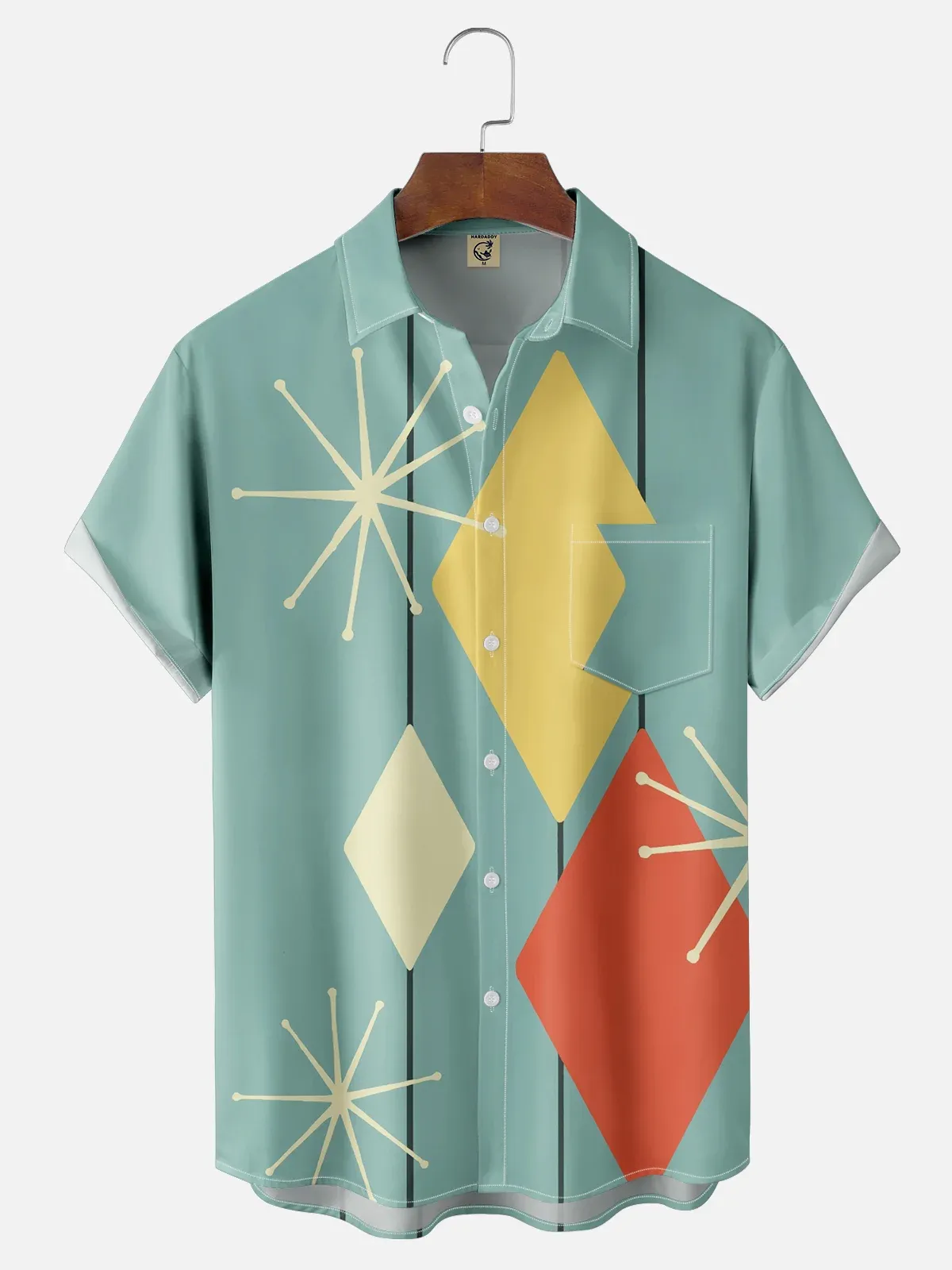 Rhyvra Men Printed Casual Summer Polyester Pockets Shirt Collar No Elasticity Regular H-Line Shirt