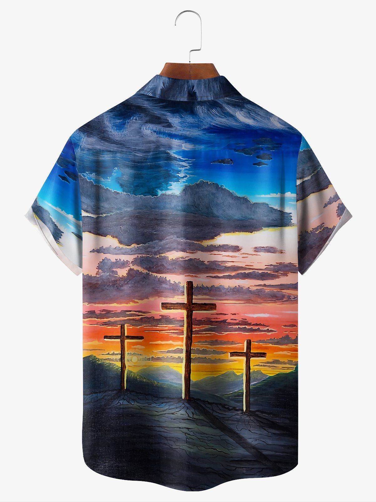 Rhyvra Easter Cross Chest Pocket Short Sleeve Hawaiian Shirt