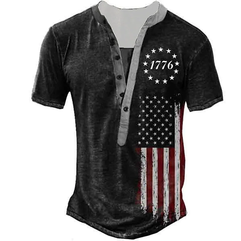 Men's Henley T-shirt  3D Print Graphic Patterned National Flag Plus Size Henley