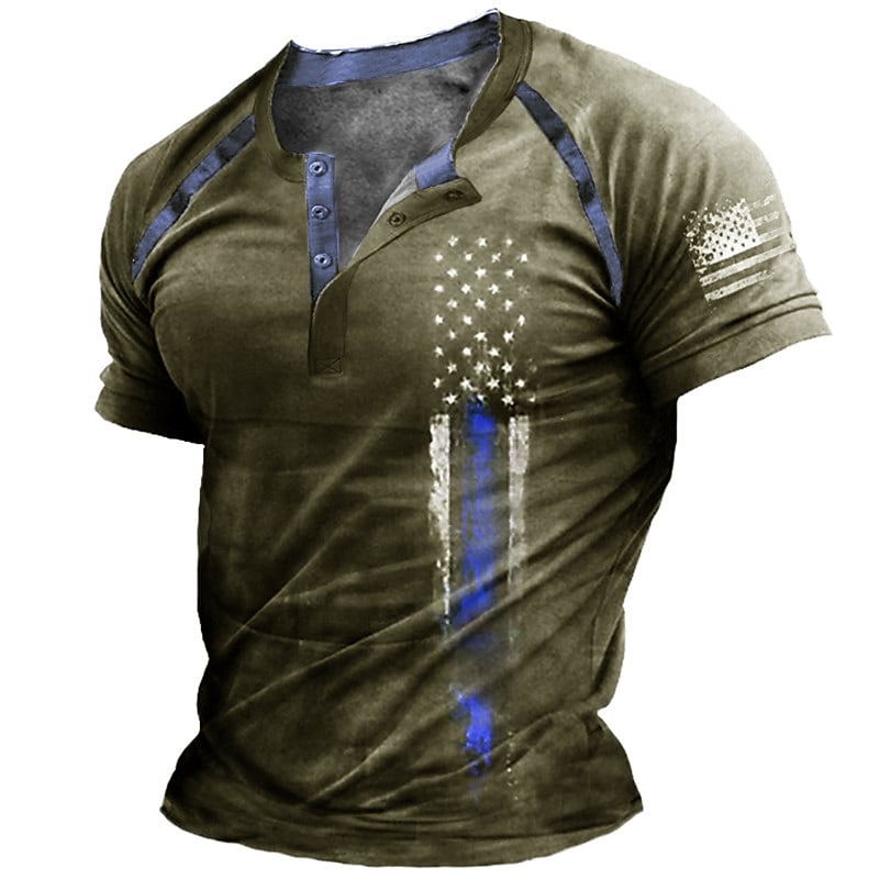 Men's Henley Unisex T-shirt 3D Print National Flag Casual Tops