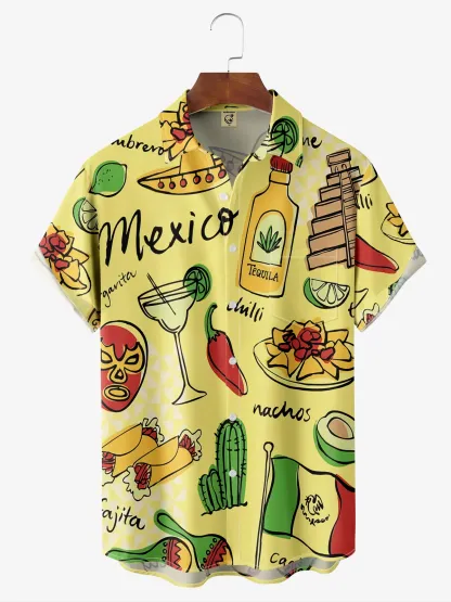 Rhyvra Mexican Tacos Chest Pocket Short Sleeve Hawaiian Shirt