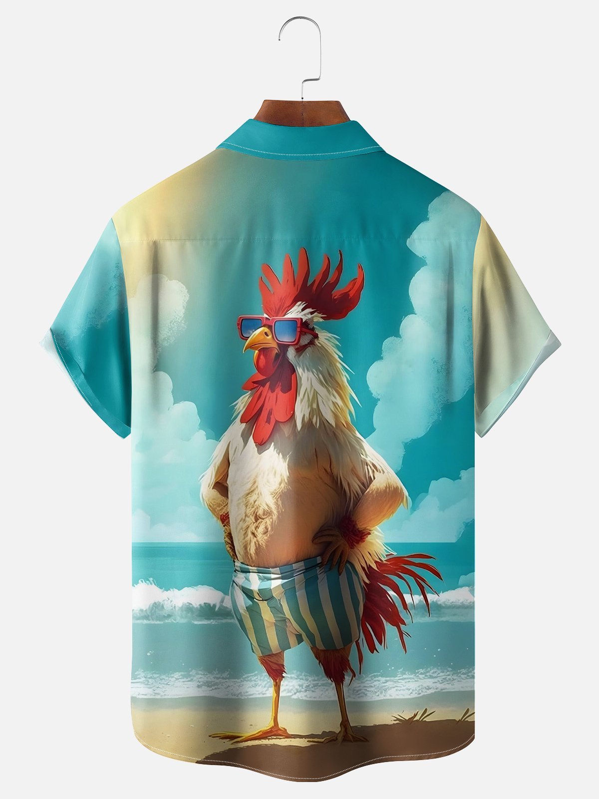 Rhyvra Moisture-wicking Beach Fun Chicken Chest Pocket Hawaiian Shirt