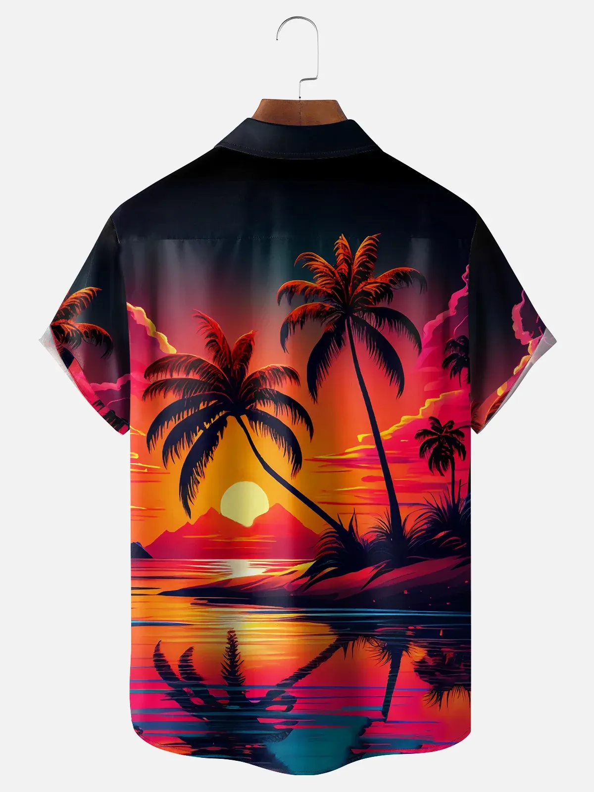 Moisture-wicking Coconut Palm Tree Beach Chest Pocket Hawaiian Shirt