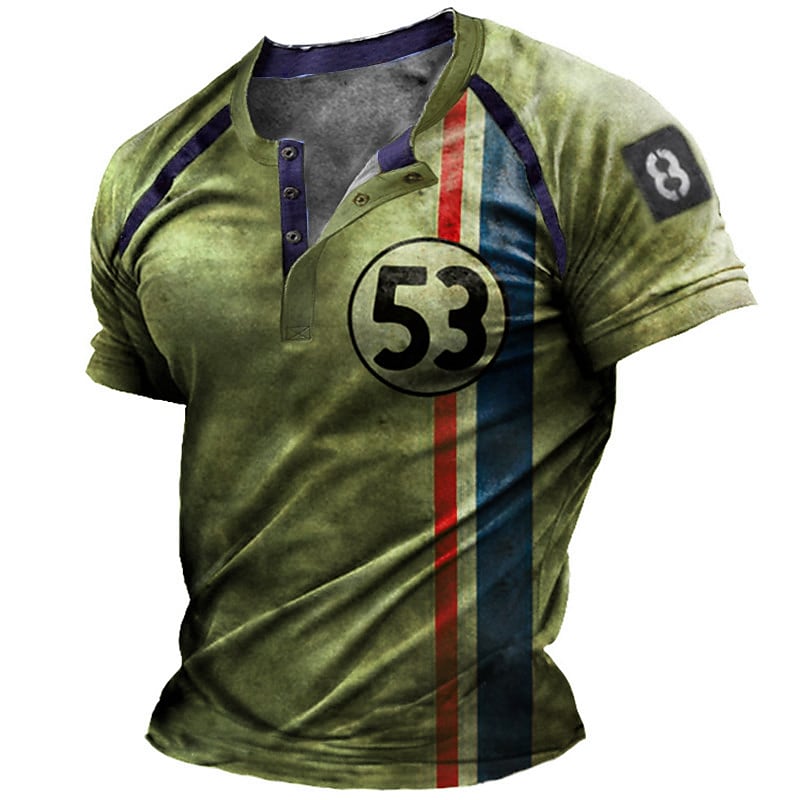 Men's Henley 3D Print Graphic Soldier Button-Down Short Sleeve Tops