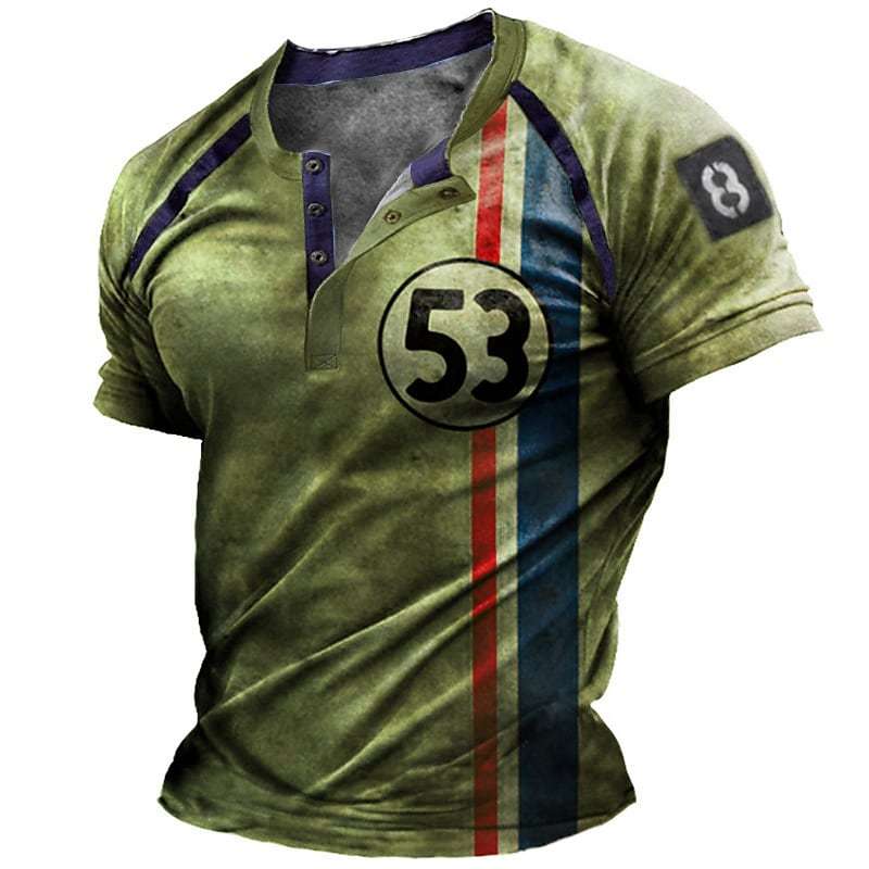 Men's Henley 3D Print Graphic Soldier Button-Down Short Sleeve Tops