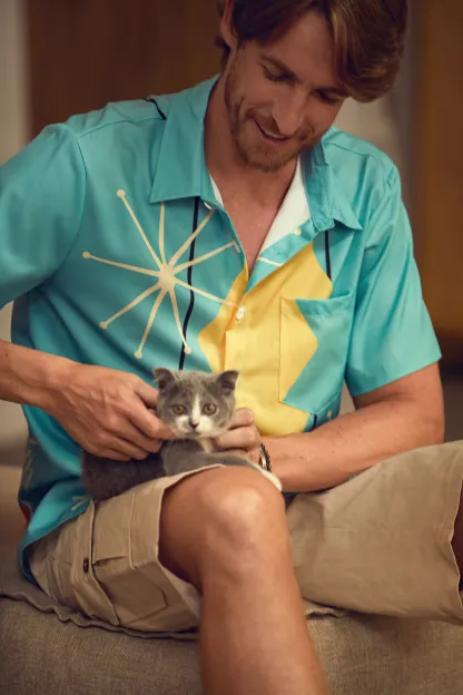 Rhyvra Men Printed Casual Summer Polyester Pockets Shirt Collar No Elasticity Regular H-Line Shirt