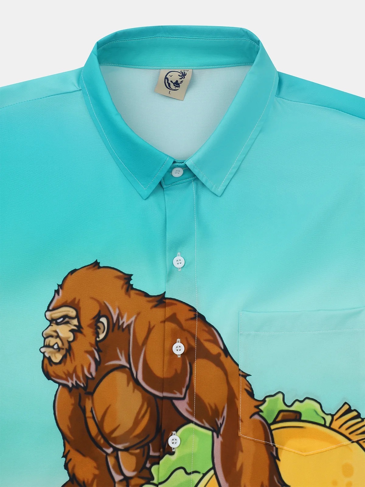 Rhyvra Gorilla Carrying Taco And Beer Chest Pocket Short Sleeve Casual Shirt