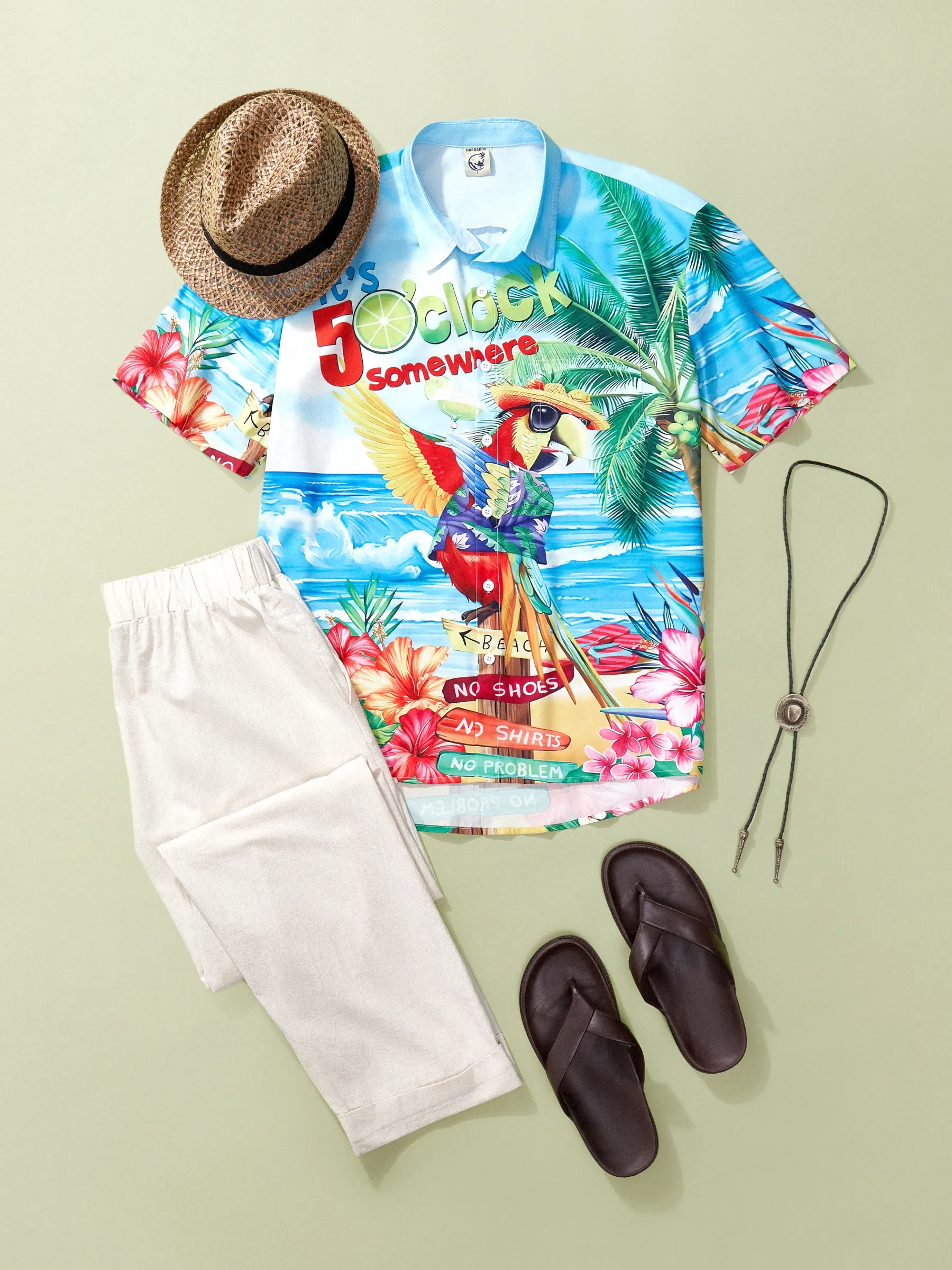 Rhyvra Hardaddy Party Shirts It's 5 O'Clock Somewhere Parrot Chest Pocket Short Sleeve Hawaiian Shirt