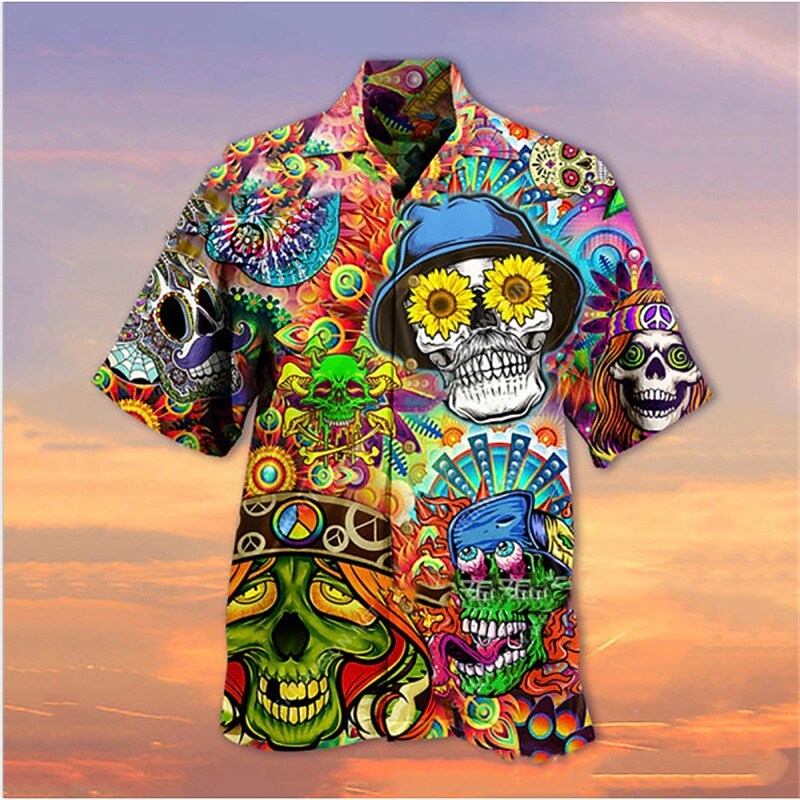 Men's Hawaiian Shirt 3D Print Skull