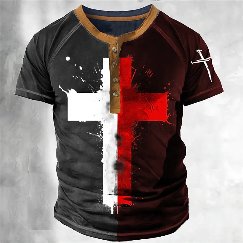 Men's Henley Cross Graphic T-shirt