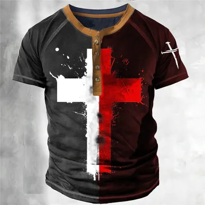 Men's Henley  Cross Graphic  T-shirt