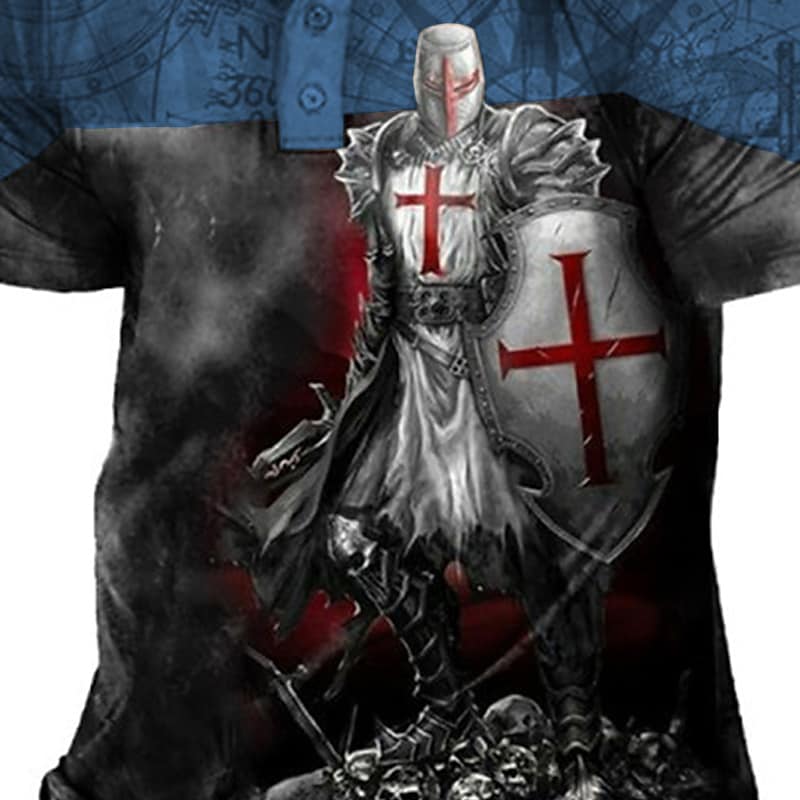 Men's 3D Print Soldier Daily Button-Down Short Sleeve T-shirt