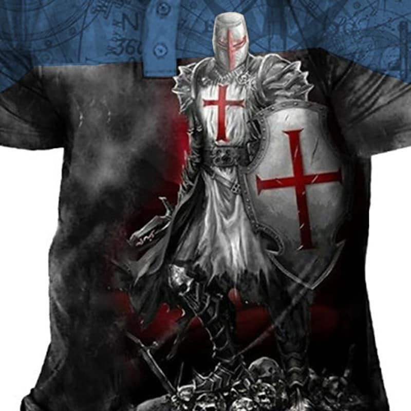Men's 3D Print Soldier Daily Button-Down Short Sleeve T-shirt