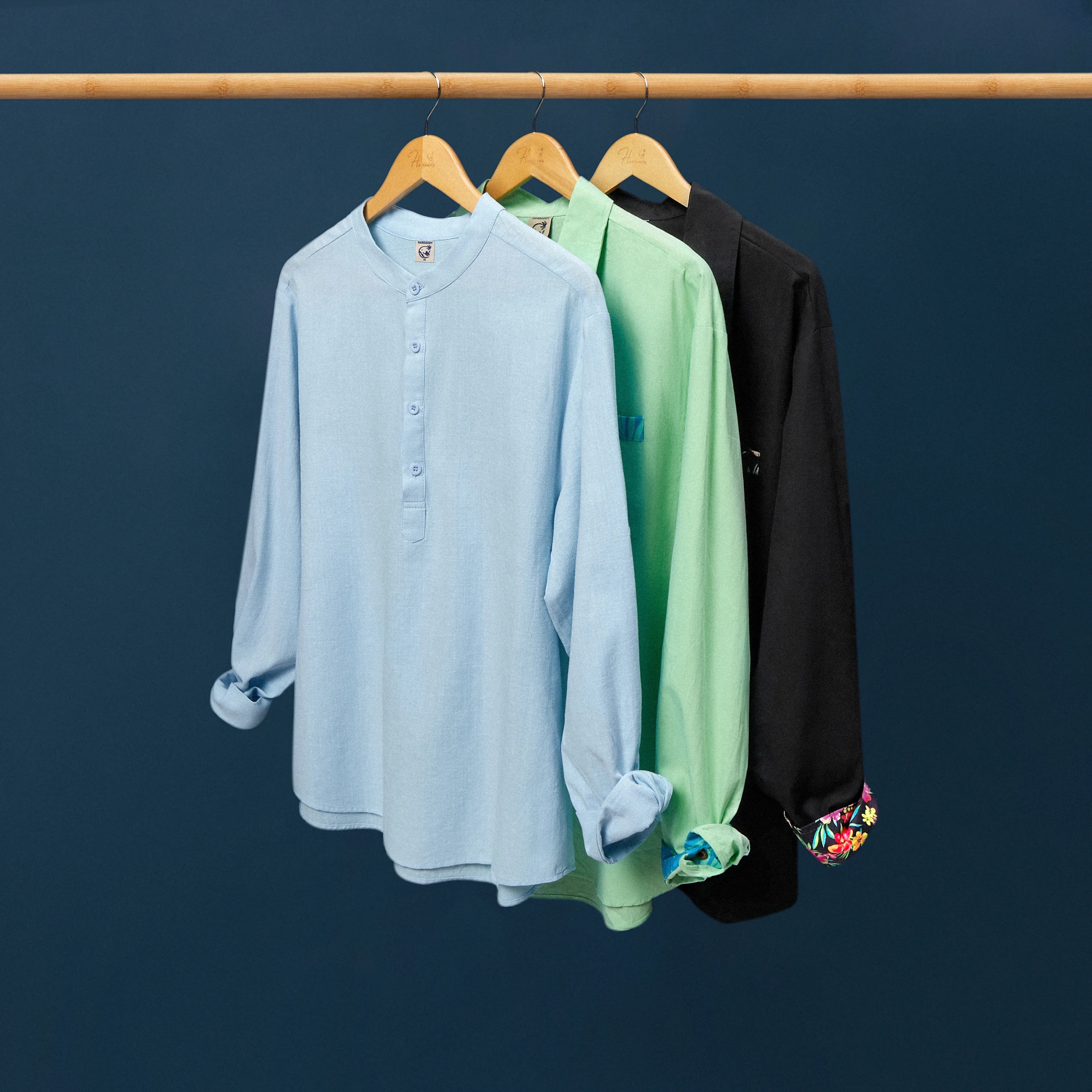 Rhyvra Cotton Linen Plain Color Casual Light Blue Regular Fit Long Sleeve Shirt Hawaiian Shirts For Men