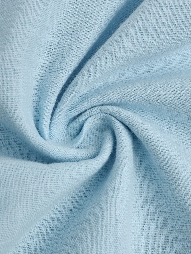 Rhyvra Cotton Linen Plain Color Casual Light Blue Regular Fit Long Sleeve Shirt Hawaiian Shirts For Men