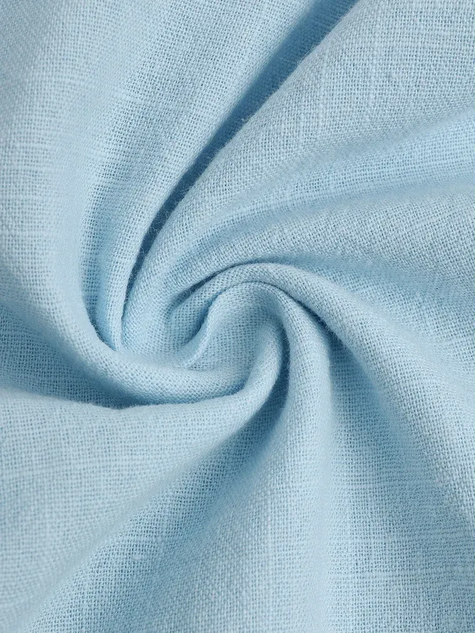 Rhyvra Cotton Linen Plain Color Casual Light Blue Regular Fit Long Sleeve Shirt Hawaiian Shirts For Men