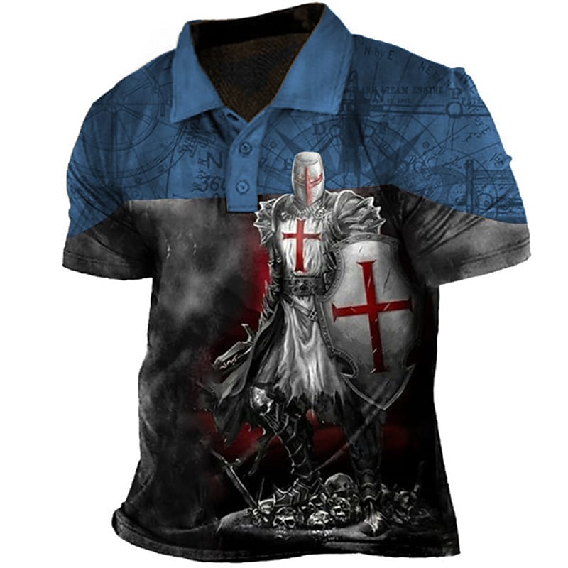 Men's 3D Print Soldier Daily Button-Down Short Sleeve T-shirt