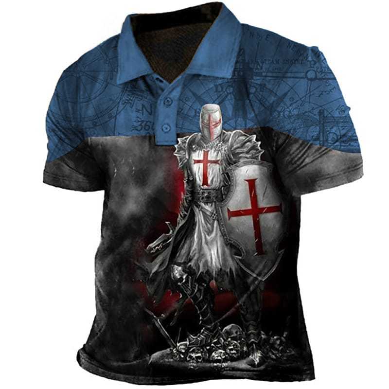 Men's 3D Print Soldier Daily Button-Down Short Sleeve T-shirt