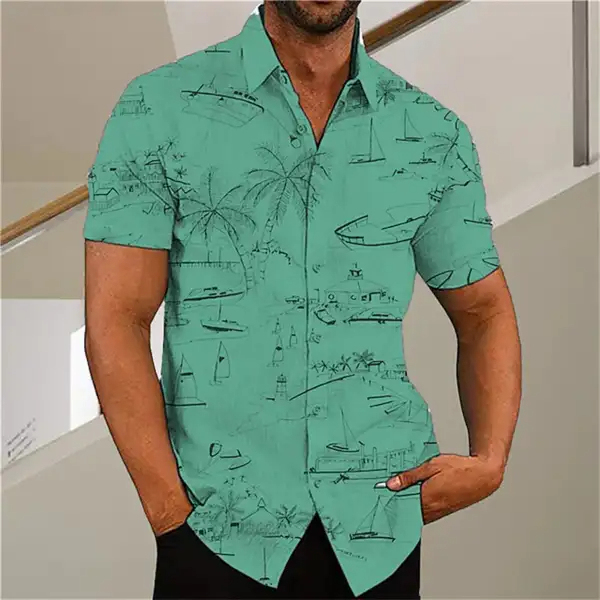 Men's Shirt Plus Size Short Sleeve Shirt Coconut Tree Hawaii Beach White Fuchsia Yellow Khaki Blue Green