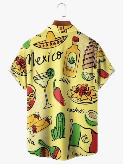 Rhyvra Mexican Tacos Chest Pocket Short Sleeve Hawaiian Shirt