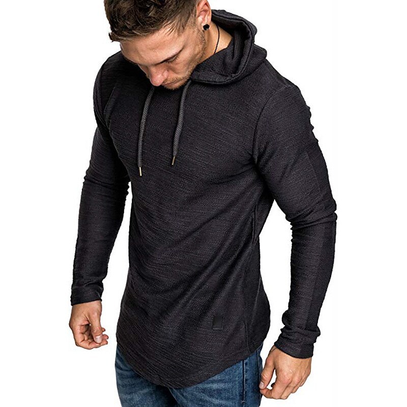 Men's Solid Color Sports & Outdoor Long Sleeve Pullover Hoodie Sweatsh