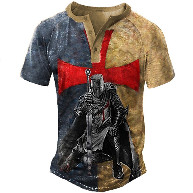 Men's Henley Shirt 3D Print Graphic Patterned Cross Plus Size Henley