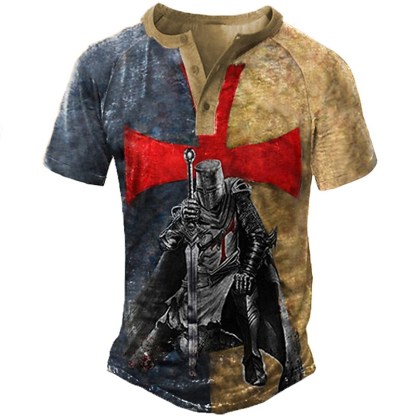 Men's Henley Shirt 3D Print Graphic Patterned Cross Plus Size Henley