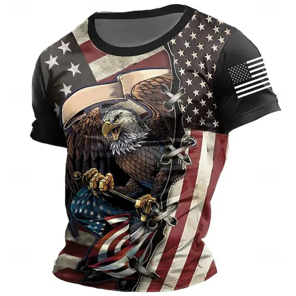 Men's Eagle American Flag Daily Vintage Crew Neck Short Sleeve T-Shirt