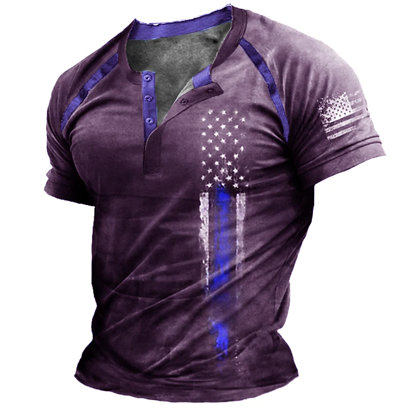 Men's Henley Unisex T-shirt 3D Print National Flag Casual Tops