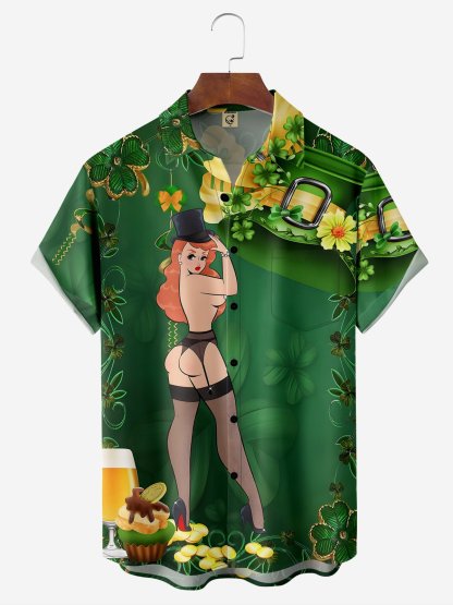 Hawaiian Button Up Shirt For Men Green St. Patrick'S Day Luck By Alice Meow
