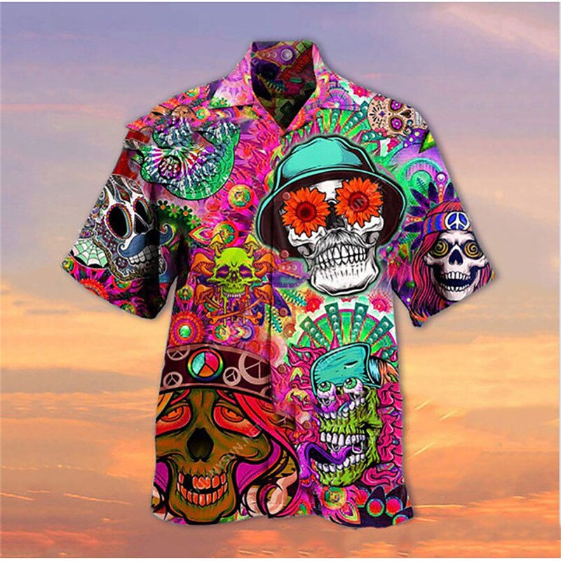 Men's Hawaiian Shirt 3D Print Skull