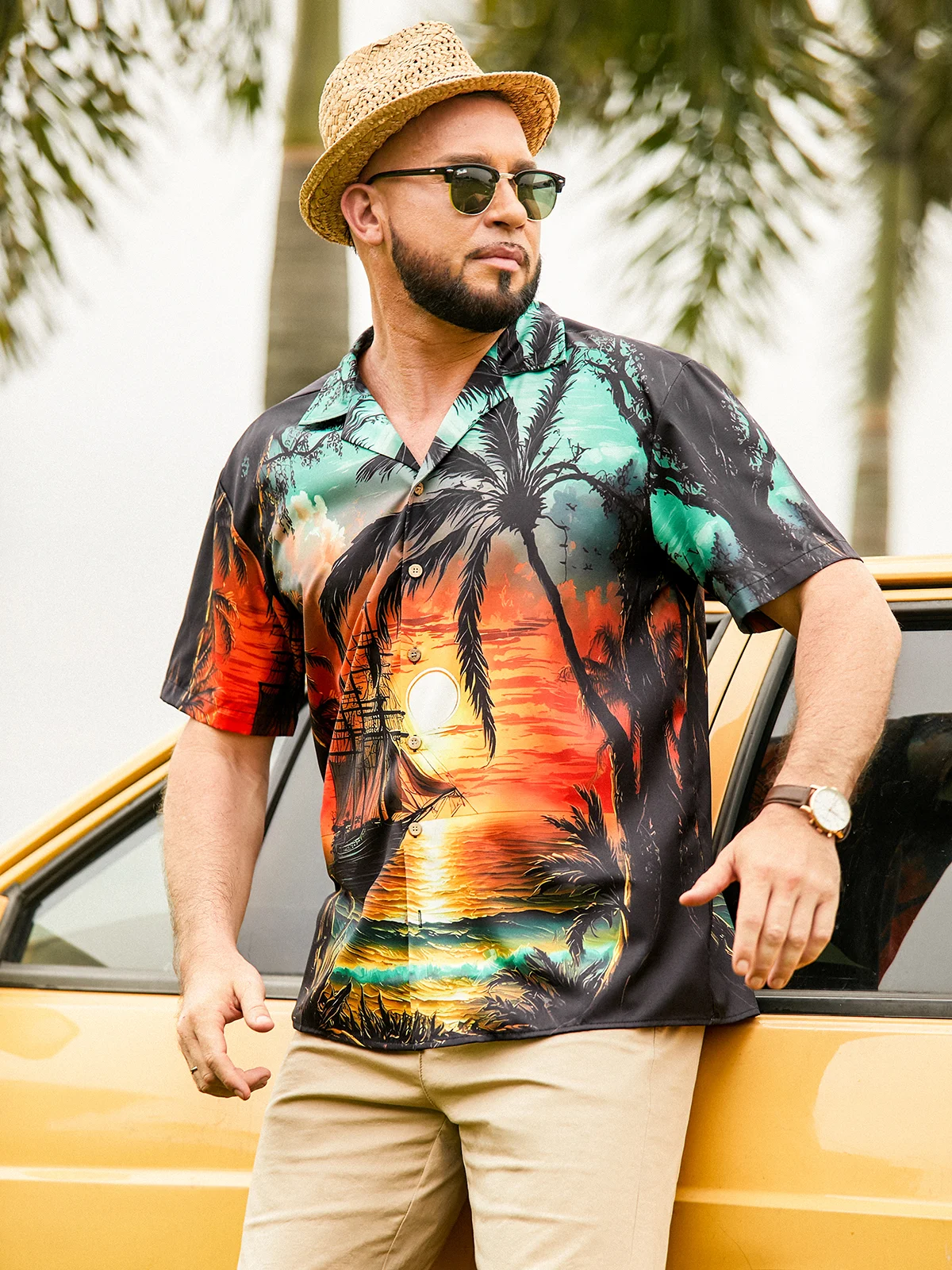 Rhyvra Coconut Tree Short Sleeve Hawaiian Shirt
