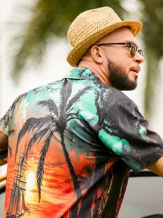 Rhyvra Coconut Tree Short Sleeve Hawaiian Shirt