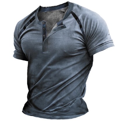 Men's T-shirt Henley Graphic Color Block Short Sleeve Casual Button-Down Print Tops
