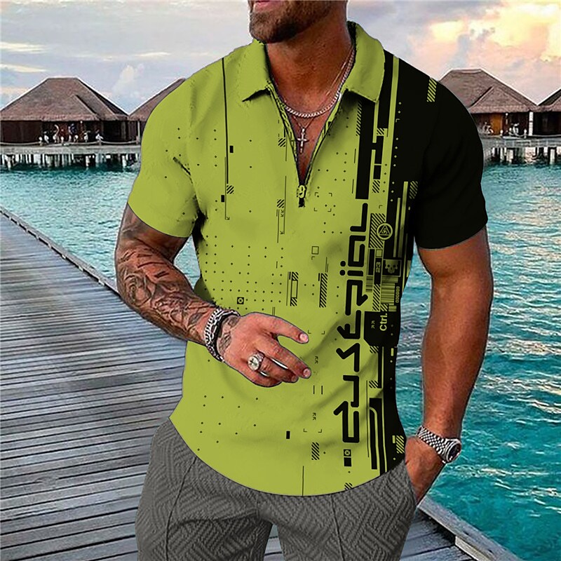 Men's Golf Shirt 3D Print Geometry Casual Zipper Print Short Sleeves Tops