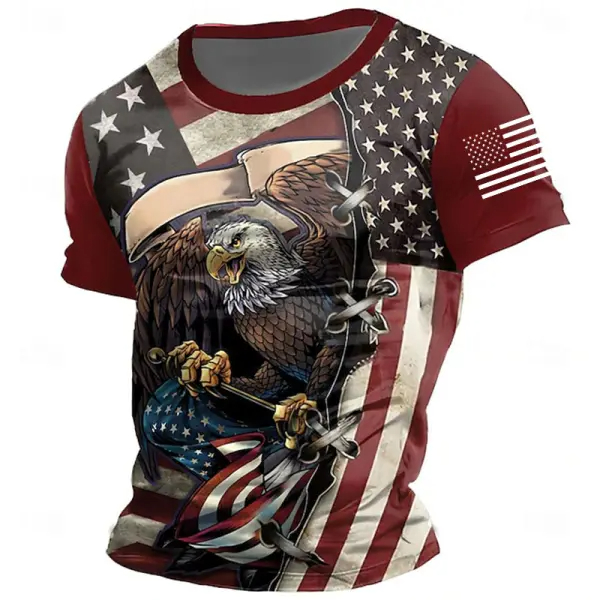 Men's Eagle American Flag Daily Vintage Crew Neck Short Sleeve T-Shirt