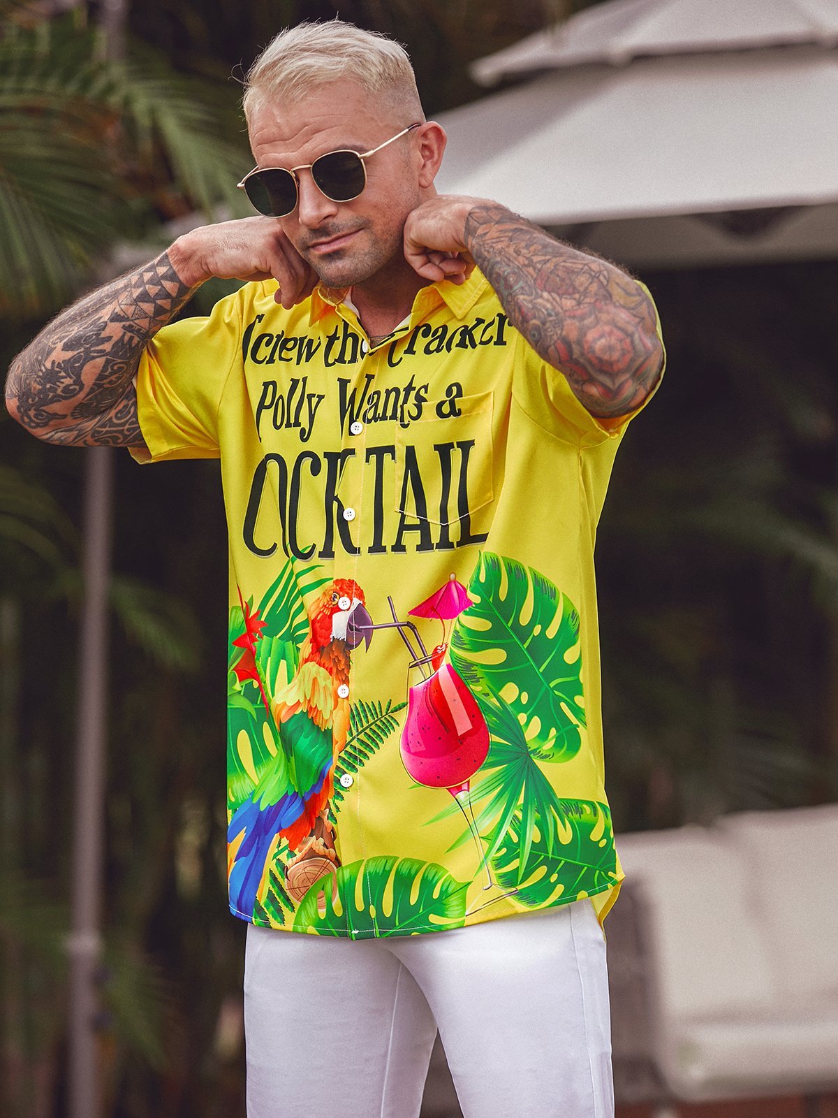 Rhyvra Parrot Chest Pocket Short Sleeve Hawaiian Shirt