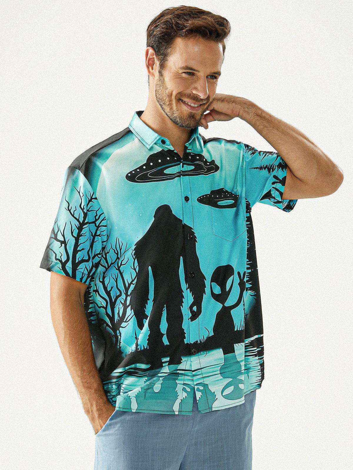 Rhyvra Alien Chest Pocket Short Sleeve Shirt