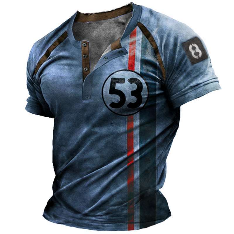 Men's Henley 3D Print Graphic Soldier Button-Down Short Sleeve Tops