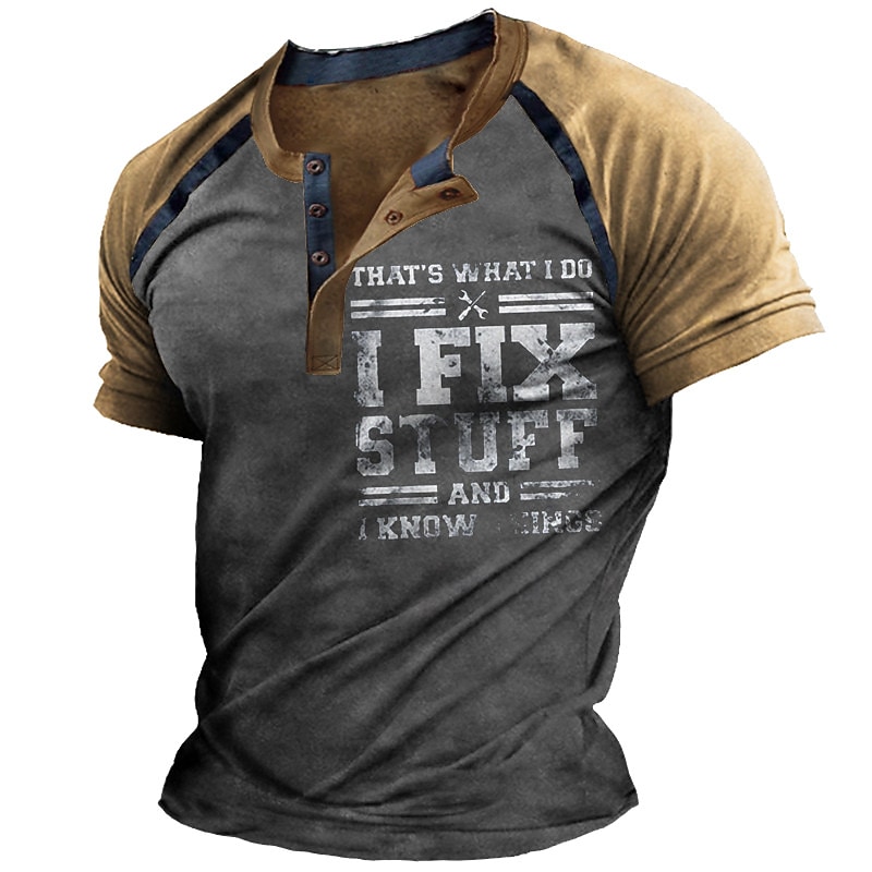 Men's Henley  T-shirt 3D Print Graphic Patterned Color Block Letter Henley