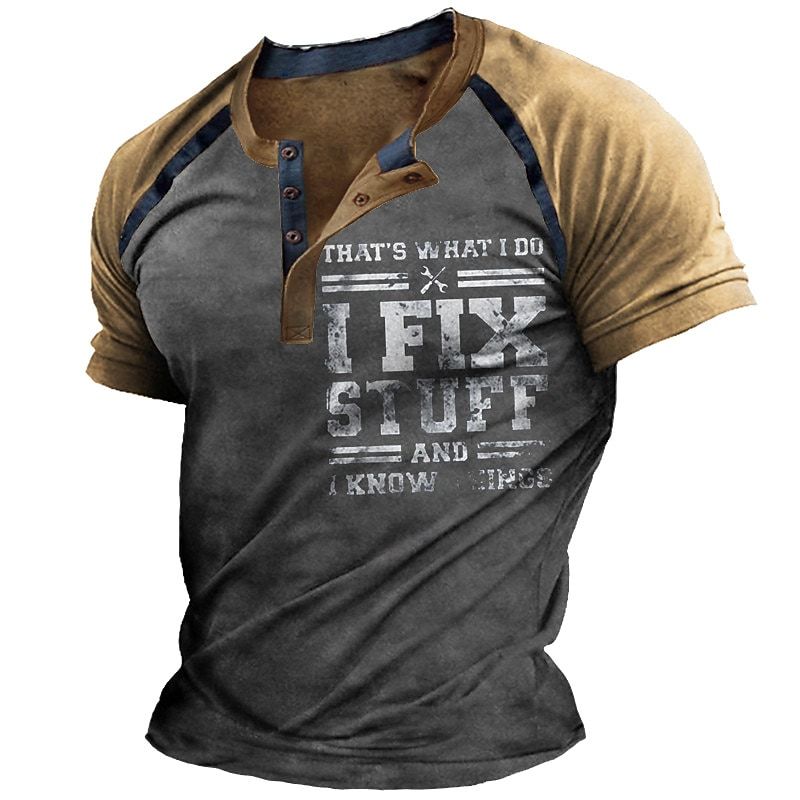 Men's Henley  T-shirt 3D Print Graphic Patterned Color Block Letter Henley