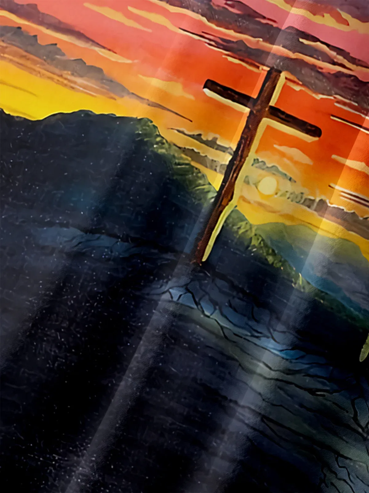 Rhyvra Easter Cross Chest Pocket Short Sleeve Hawaiian Shirt