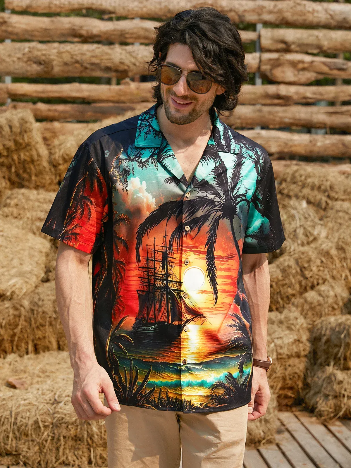 Rhyvra Coconut Tree Short Sleeve Hawaiian Shirt