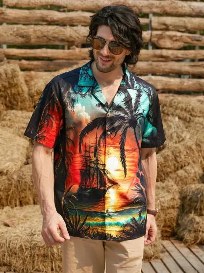 Rhyvra Coconut Tree Short Sleeve Hawaiian Shirt