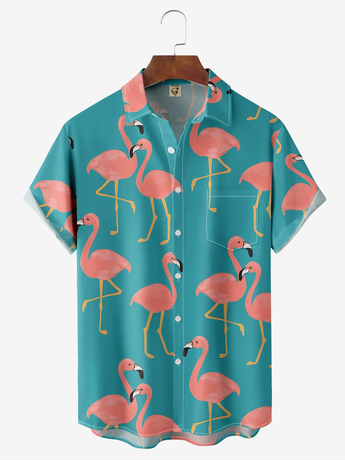 Rhyvra Flamingo Chest Pocket Short Sleeve Hawaiian Shirt