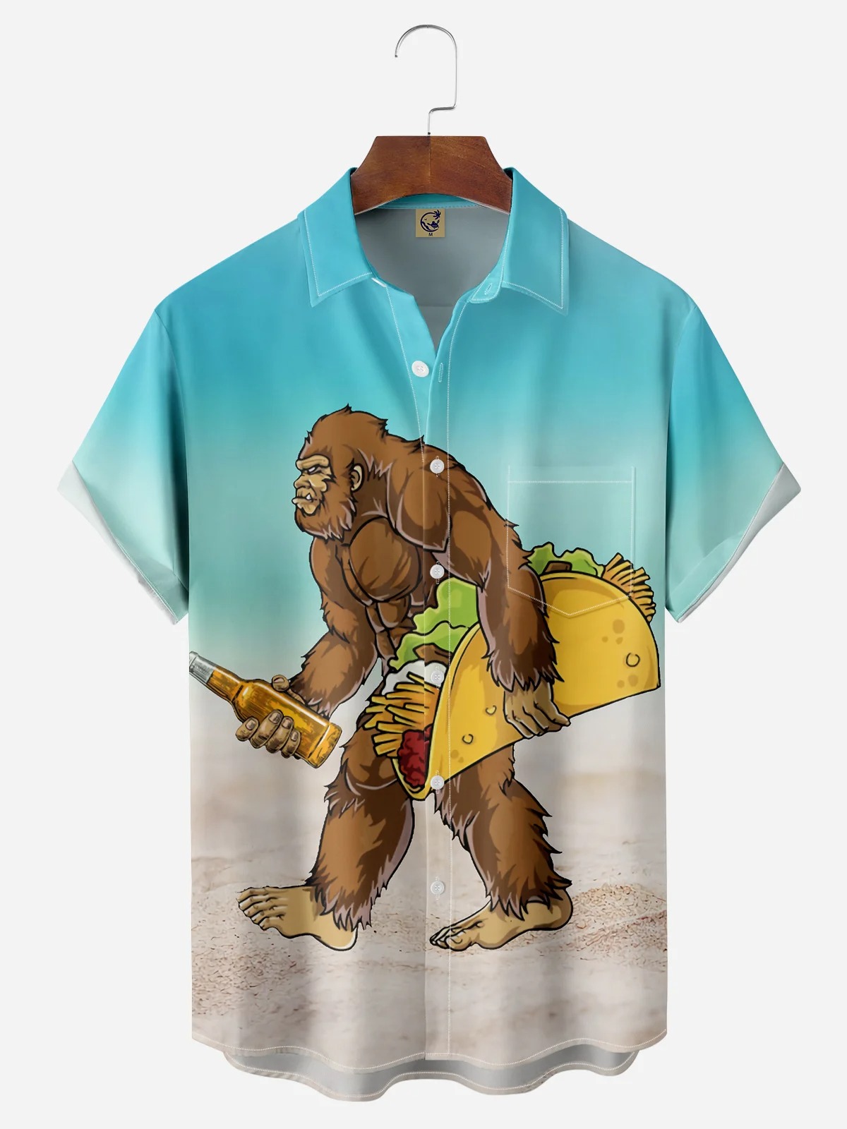 Rhyvra Gorilla Carrying Taco And Beer Chest Pocket Short Sleeve Casual Shirt